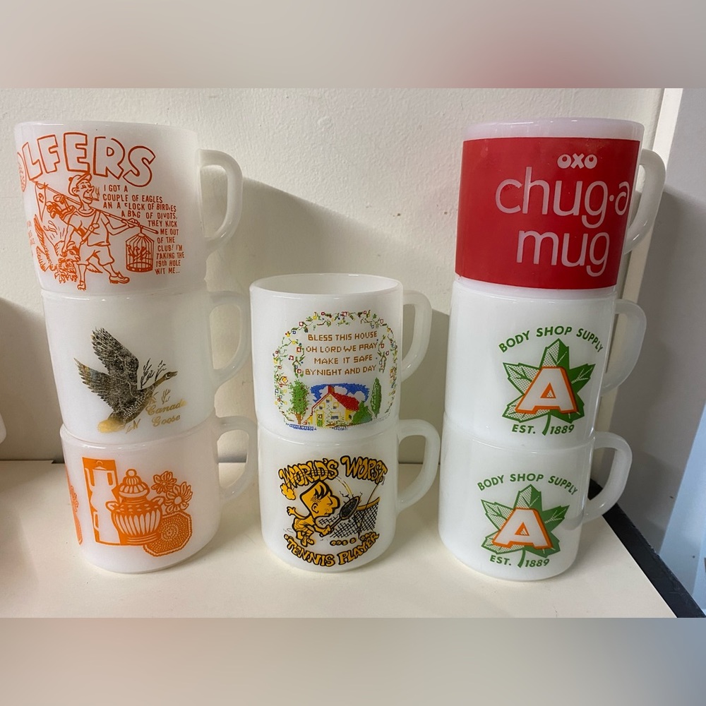 Collection of vintage Federal milkglass coffee/tea mugs